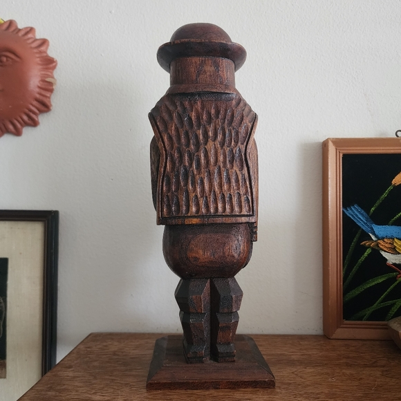 Vintage Hand Carved Wood Folk Art Man With Stand Primitive Piece Figurine - Picture 6 of 7